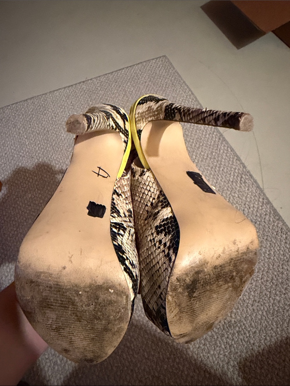 Steve Madden Snake-Print Peep Toe Heels with Yellow Accent - Picture 5 of 5